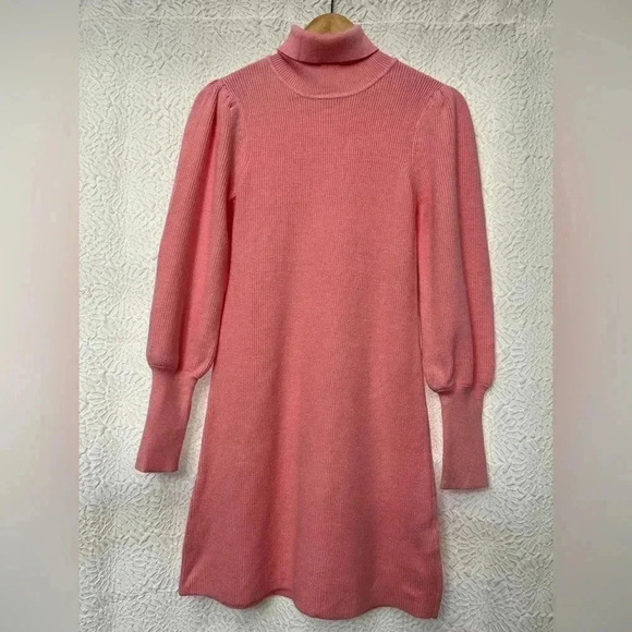 Boston Proper Sweater Dress Size XS Pink Balloon Sleeve Turtleneck Barbie Winter - Picture 13 of 14